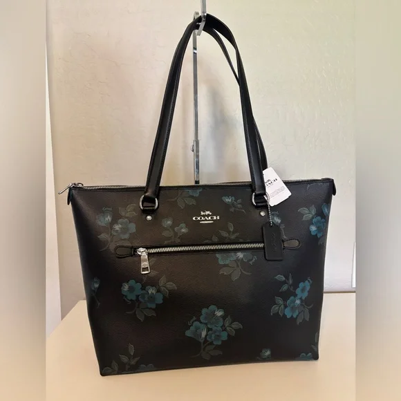 NWT Coach Gallery Victorian Floral Tote Bag!Black Blue